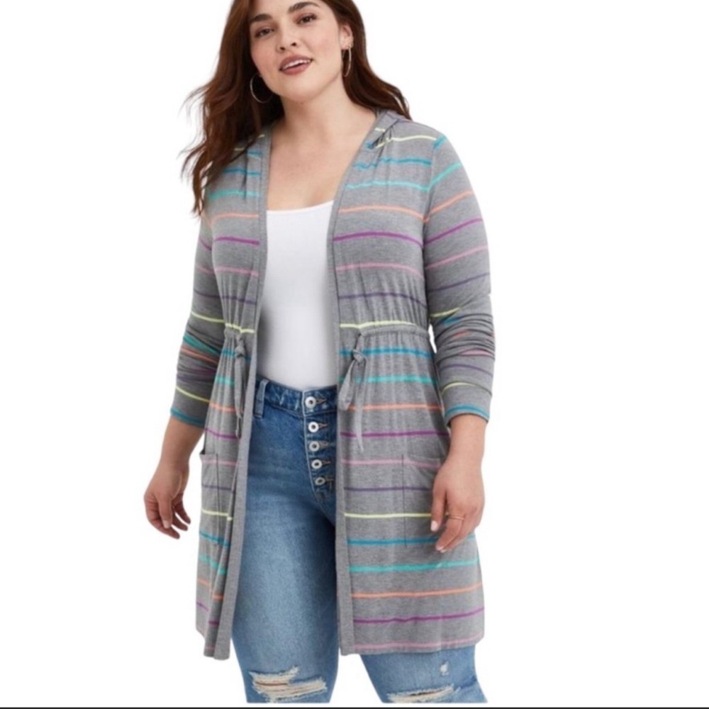 Torrid Super Soft Hooded Cinch Anorak Cardigan Gray Size 1 NWT
